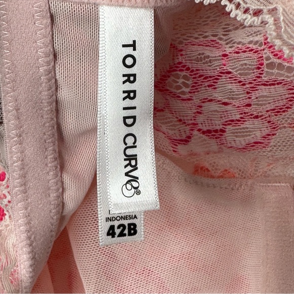 Torrid Bandeau Multi Way Balconette Pink Lace Bra Full Coverage Unlined - Picture 7 of 11